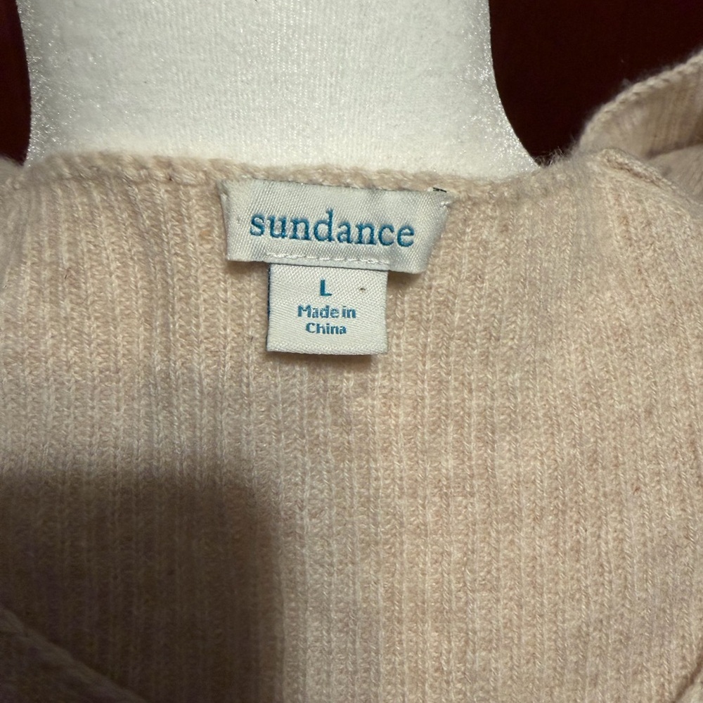 Sundance Rowan Cashmere Women's Cream Oatmeal V-Neck Long Sleeve Sweater - Picture 3 of 8